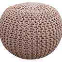 FRELISH DECOR Round Pouf Ottoman Hand Knitted 100% Cotton Pouf Foot Stool - Knitted Bean Bag - Floor Chair for Living Room Bedroom - Foot Rest for Couch (20 Diameter x 14 Height) - Taupe
