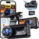 COOLCRAZY Dash Cam Front Rear: 4K+1080P Full HD Dashcam Free 64GB Card, with 5G WiFi GPS, Dual Dash Camera for Cars with 3" IPS Screen, Night Vision, HDR, App Control, 24H Parking Mode, Loop Record