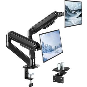 monTEK Dual Monitor Stand for Desk, 17-32 Inch Mechanical Spring Dual Arm, Heavy Duty Steel Adjustable Monitor Mount, Full Motion VESA 75x75/100x100, C-Clamp & Grommet, Holds Up to 20 lbs Each