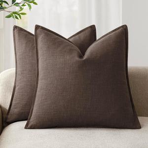 Foindtower Pack of 2, Decorative Linen Soild Throw Pillow Covers Soft Accent Cushion Case Boho Farmhouse Neutral Pillowcase for Couch Sofa Bedroom Living Room Home Decor 18 x 18 Inch Reddish Brown