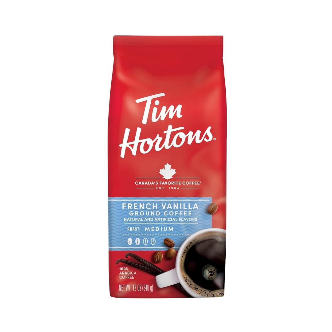 Tim Hortons French Vanilla, Flavored Roast Ground Coffee, Perfectly Balanced, Always Smooth, Made with 100% Arabica Beans, 12 Ounce Bag BB 9/5/25