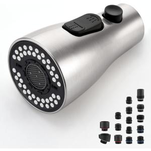 Kitchen Faucet Sprayer Head Replacement - Pull Down Faucet Spray Head with 14 Adapters, Pull Out Faucet Sprayer Nozzle, 3 Function Kitchen Tap Spray Spout Part Connector, Brushed Nickel