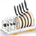 Adjustable Pot Lid Organizer Rack, 9 Compartments Cabinet Storage Holder for Pots, Pans, Lids, Cutting Boards, Bakeware (White)