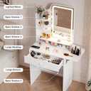 Haewon Small Vanity Desk with Mirror and Lights, Makeup Vanity with Charging Station, Compact Dressing Table Set with Storage Chair, Drawer and Shelves for Bedroom, White