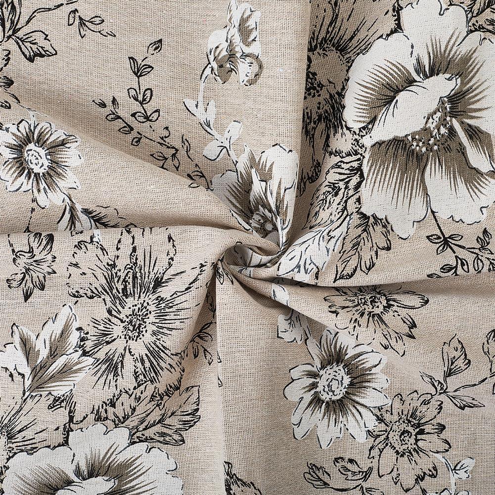 1 Yard 63 Inch Black White Floral Linen Fabric Flower Pattern Canvas Supple Breathable Needlework Embroidered Cloth for Sewing Making Clothes Curtain Decor Garment Accessory Diy Craft Supply