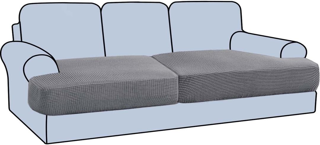 H.VERSAILTEX Stretch 2 Piece T Cushion Sofa Slipcovers Individually Sofa Cushion Covers for 2 Cushion Couch Sofa Seat Cushion Covers with Elastic Bands Featuring Thicker Jacquard Fabric, Dove