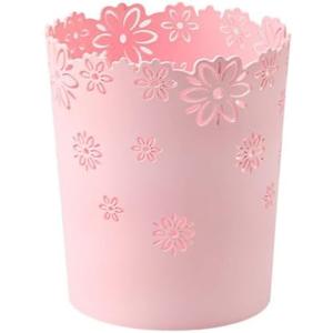 VIUJUH Wastebasket, Hollow Flower Shape Plastic Lidless Wastepaper Baskets Trash Can (Pink, Medium)
