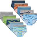 Hanes Boys' Brief Underwear, Cotton Underwear for Boys, No Ride-Up Briefs, 6 and 10 Packs (4-5T, Blue, Orange Dino, Stripes, Green)