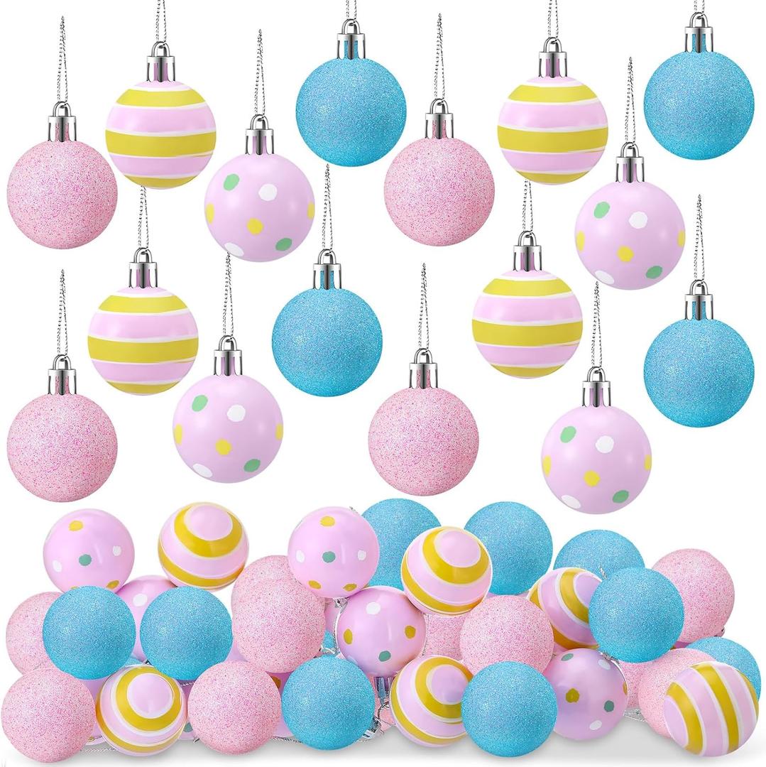 24 Pcs Pastel Christmas Ornaments Candy Ball Christmas Decorations Hanging Glitter Mini Macarons Balls Rainbow for Xmas Tree Holiday Party Home Centerpiece Wreath Garland, 1.57 Inch