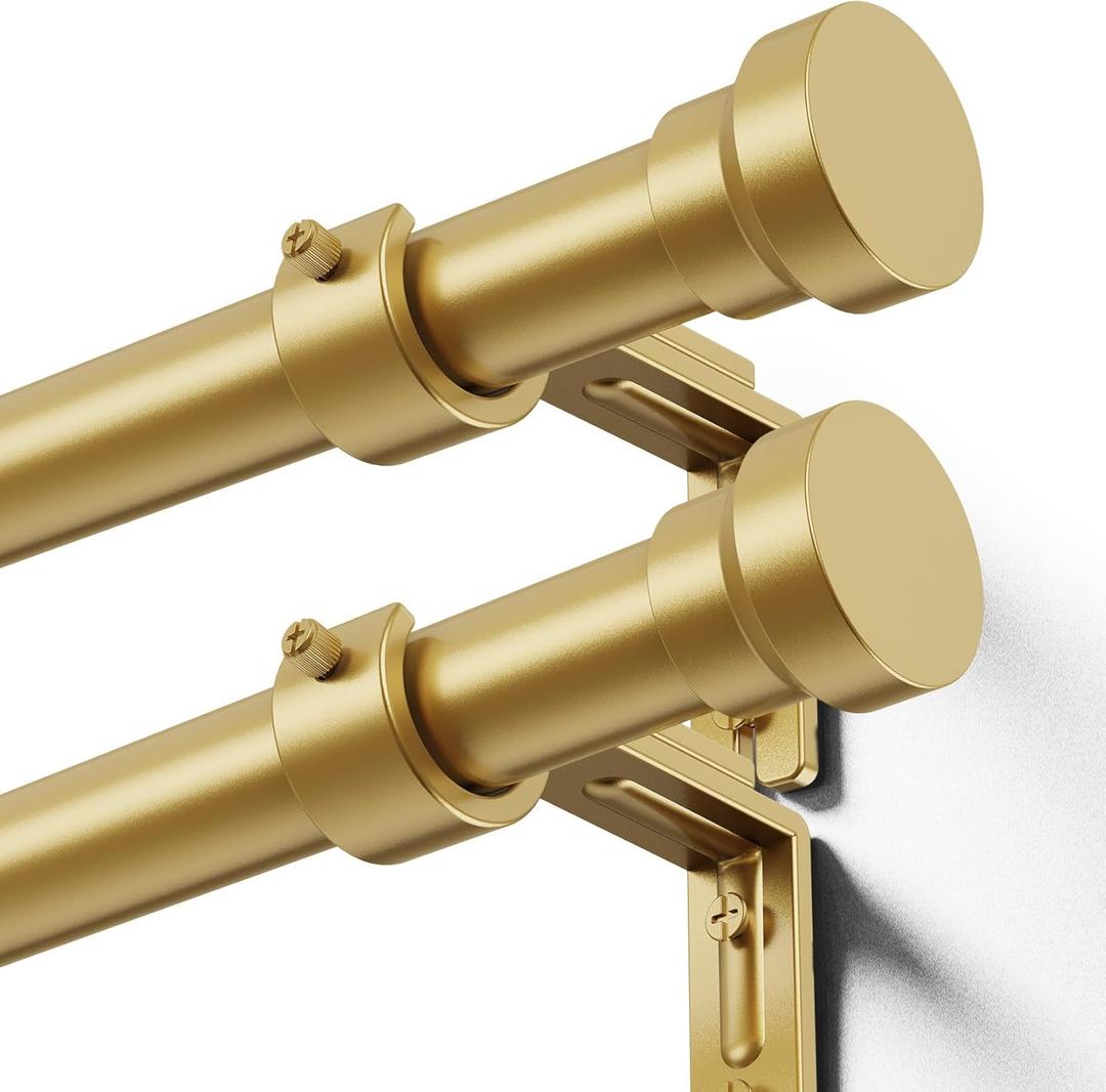 YaFex Curtain Rods 2 Pack 32-84 Inch, Heavy Duty 1 Inch Curtain Rod, Gold Long Adjustable Window Treatment Rods, Modern Design, Easy Installation