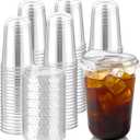 Round Bottom Clear Plastic Cups with Sip Lids, 100 Sets, 16 Oz Disposable Iced Coffee Cups with Strawless Lids To Go Cold Drink Cups for Smoothies, Juices, Party Catering