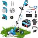 20000 RPM Electric Weed Wacker with Wheel,12 Brushless Cordless Weed Eater Battery Powered, 4-in-1 Brush Cutter/String Trimmer/Grass Trimmer/Lawn Mower,Edger Stringless Weed Trimmer,5 Blade,2 Battery