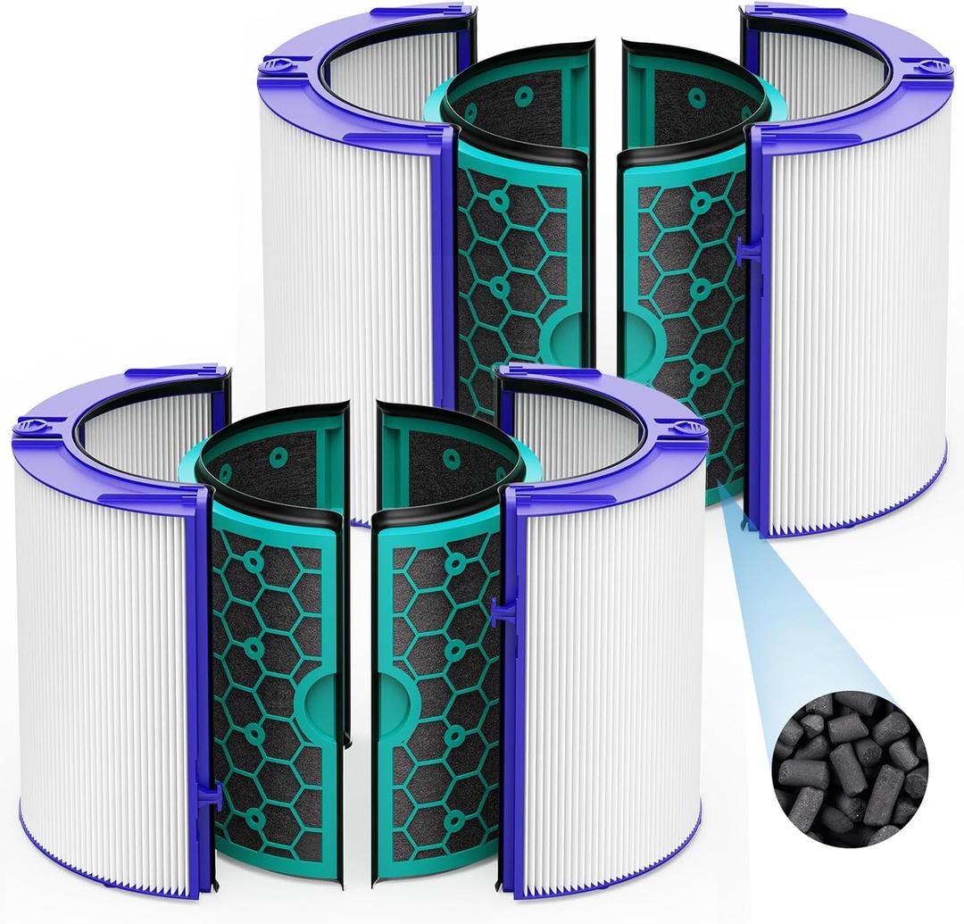 2 Pack TP04 Replacement Filter for Dyson TP04 HP04 DP04 TP05 DP05 Air Purifier Sealed Two Stage Pure Cool Fan Combi 360 Glass HEPA Filter & Activated Carbon Filter, #969048-01, Purple/Teal