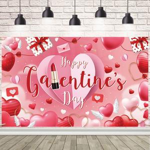 Galentines Day Backdrop Happy Galentine's Day Banner Pink Red Love Heart Banner Galentines Day Decorations for Party 70.8 x 43.3 inch
