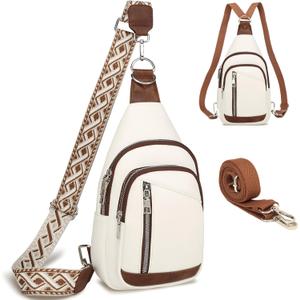 Sling Bag for Women Trendy Small Sling Backpack Crossbody Purse Faux Leather Cross Body Bag Fanny Packs with 2 Removable & Adjustable Strap Anti Theft Chest Belt Sash Bags for Travel Hiking Cycling