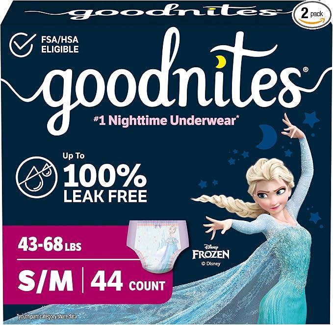 Goodnites Girls' Nighttime Bedwetting Underwear, Size S/M (43-68 lbs), 44 Ct (2 Packs of 22)