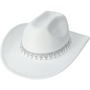 Verdusa Women's Western Boho Cowboy Hat Rhinestone Sequin Wide Brim Cowgirl Hat (White)