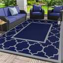 GENIMO 6' x 9' Outdoor Rug Waterproof for Patio Decor, Foldable Reversible Plastic Straw Area Rugs Mat for Camper, Outside Carpet for Rv, Deck, Porch, Picnic, Beach, Balcony, Blue & Grey