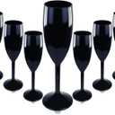 12 Pcs Halloween Plastic Champagne Flutes 6 OZ Acrylic Glasses Wedding Toasting Flute Goblet Reusable Champagne Cups for Bachelorette Party Wedding Bar Anniversary (Black)
