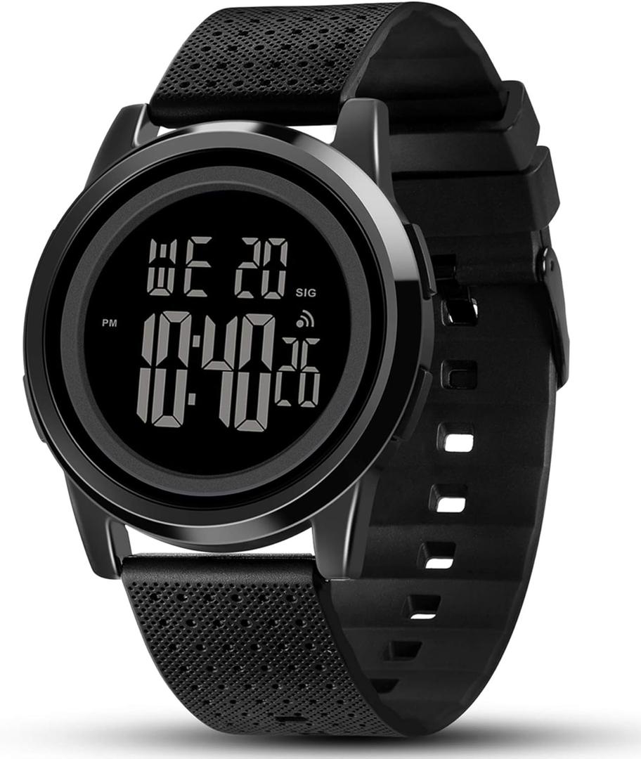 Mens Watch Ultra-Thin Digital Sports Watch Waterproof Stainless Steel Fashion Wrist Watch for Men Women (Black)