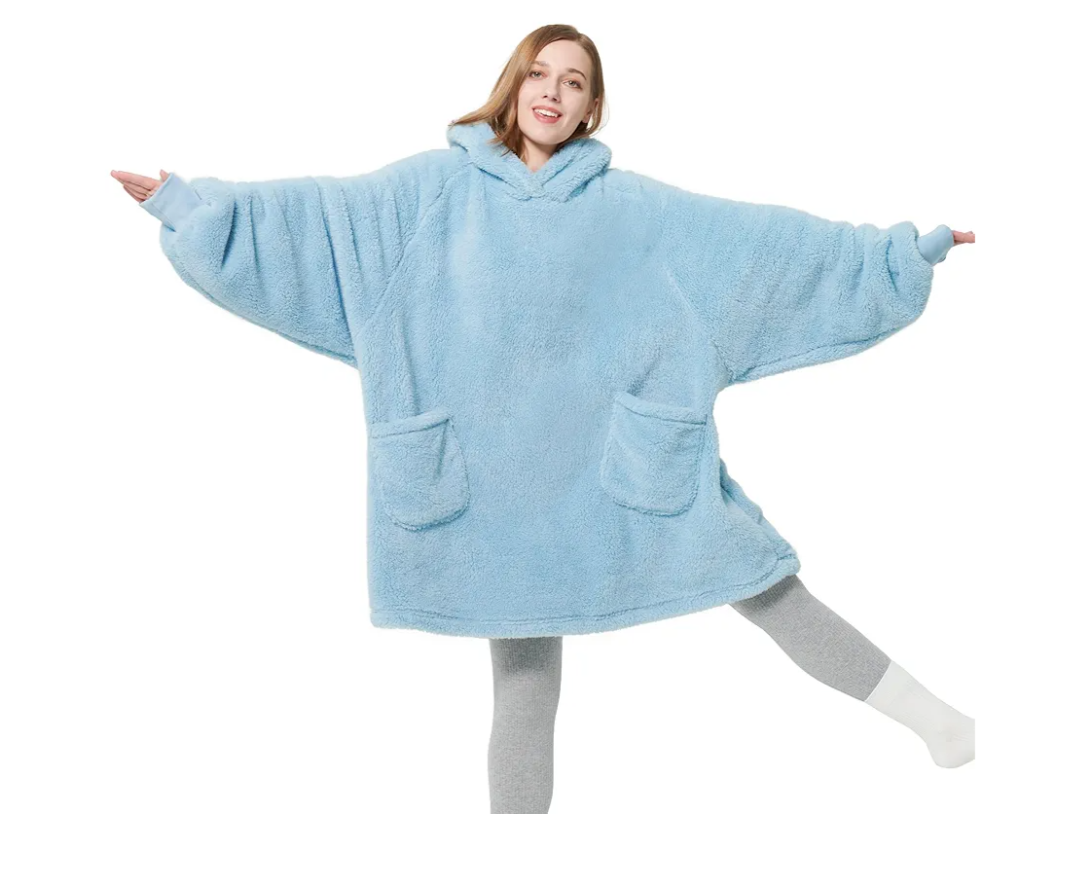 Bedsure Wearable Blanket Hoodie Mothers Day Gifts for Women, Warm Cozy Hoodie Blanket Sweatshirt for Adult Women Men, Sky Blue, Oversized