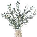 35inch Artificial Olive Branches for Vases,3pcs Bendable Faux Olive Branches with Fruits,Greenery Stems for Living Room Home Decor,Coffee Table Decor(Vase Not Included)