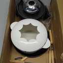 Mabeeze Cast Iron Fondue Pot Set for Cheese, Chocolate or Meat - White Enameled 1.6 Qt Pot - Includes 6 Fondue Forks