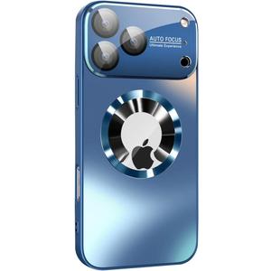 Magnetic Series Design for iPhone 17 Pro Max Case,[Compatible with MagSafe][Military Drop&Full Camera Lens Protector] Large Window Logo View Dust-Proof Matte Shockproof Cover,Blue