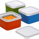 Baby/ Toddler/ Kids Stainless Steel Insulated Food Storage Container Small Leak Proof Lunch Box- 3 pk. 8 oz Snack Containers- Square Thermal Food Container With Airtight Lid On The Go, School, Daycare (Blue Green orange)