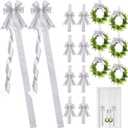 Yinkin 16 Pcs Christmas Door Cabinet Bows with Wreaths Set 10 Large Cabinet Bows 6 Mini Hanging Garlands Front Christmas Door Decorations Xmas Hanging Ornaments for Party Supplies(Silver)