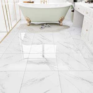 WESTICK White Marble Peel and Stick Floor Tile Bathroom Waterproof Marble Flooring Tiles Self Adhesive Sticky Tiles for Floor Bedroom Kitchen Camper Laundry Peel and Stick Tile Flooring 20 PCS 12"x12"