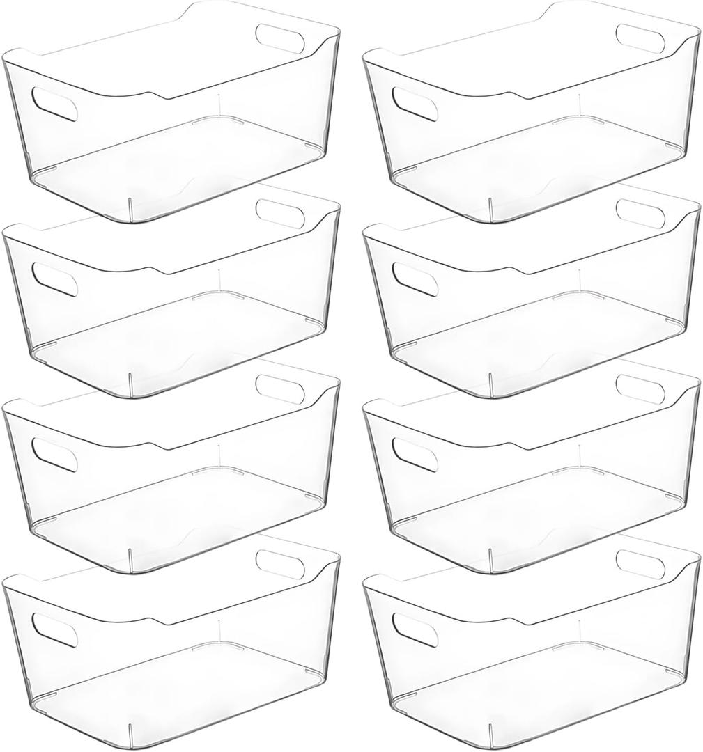 Clear Extra Large Plastic Storage Bins, Pantry Organizers and Storage Containers Fridge Organizer Bins for Organizing Home, Kitchen Organization. Bathroom, Refrigerator, Freezer, Laundry Room