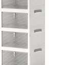 Storage Bins with Lids,4 Tier Stackable Storage Bins with Drawers,4 Pack Collapsible Plastic Storage Boxes with Wheel-1 Lid,23QT Foldable Containers for Closet Living Room Bedroom Office.