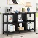 FOLUBAN Industrial 6 Cube Storage Organizer Bookshelf, Wood and Metal Cubby Bookcase, Horizontal Open Book Shelf for Bedroom Living Room, Black Oak, 47 Inch