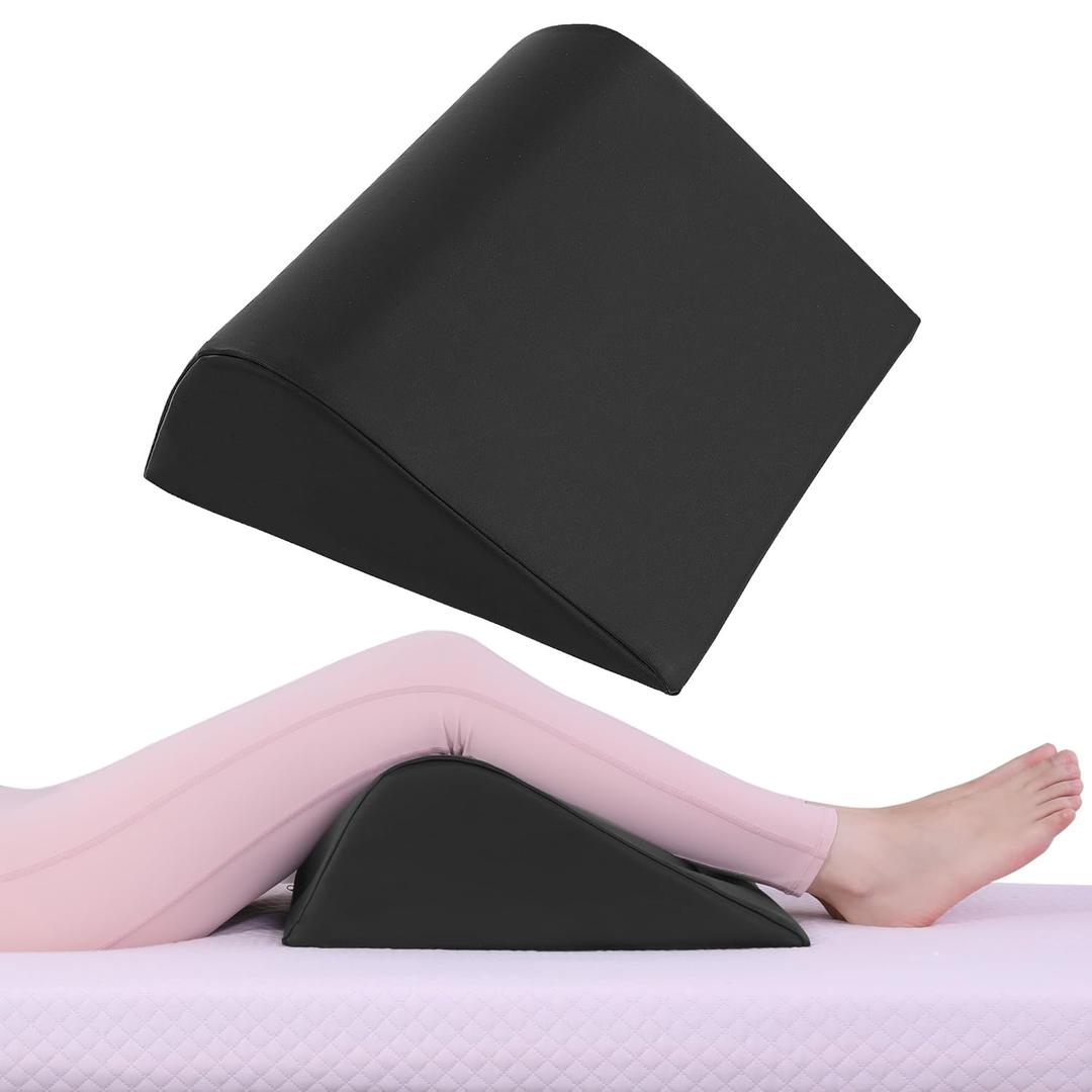 HOMBYS Wedge Bolster Pillow for Legs,Knee Wedge Pillow for Massage Table,Triangle Massage Bolsters for Under Legs,PU Leather Waterproof Foam Tatoo Pillow (Black)