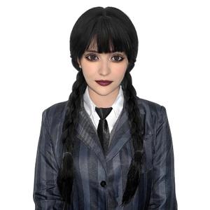Black Braided Wig With Bangs Long Braid Wig Cosplay Halloween Costume Wigs For Women