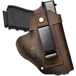 IWB/OWB Leather Holster for Glock 19/23/26/42/43X, Taurus G2/G2C/G3C, Concealed Carry Gun Holster Fits Sig P365 P320 Springfield M&P 9mm Shield Universal Leather Gun Holster for Most Size Pistols (Coffee Brown)