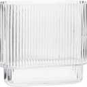 Ribbed Vase, Fluted Glass Vase for Flowers, Clear Flower Vases for Tulips, Modern Vases for Living Room, Dining Table, Office, Bedroom, Mantle, Shelf, Wedding, 7 Inch