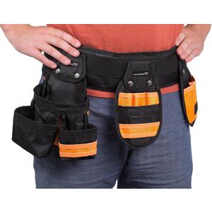 Internets Best Tool Belt Carpenter Apron - 10 Pockets - Quick Release Work Belt with Utility Pouch - Handyman Rig - Removable Bags