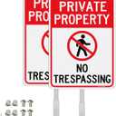 T&R Large No Trespassing Sign Private Property Sign with 54" Stake for Outside - 2 Pack - 14"x10" .040 Rust Free Aluminum, Reflective, Waterproof, Weatherproof and Fade Resistant, 6 pre-drilled holes,Includes Matching Screws & Wrench, Easy to Mount