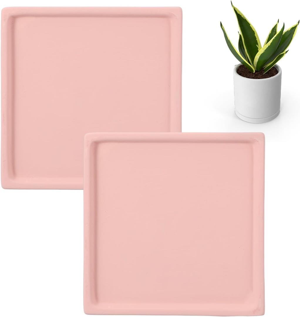 uxcell 2 Pack Square Plant Saucers, 4.7 Inch Ceramics Plant Drip Trays for Pots, Heavy Duty Flower Pot Saucers for Indoors and Outdoors, Pink