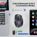 TECKNET Wireless Mouse (2.4G & BT5.0/3.0) Silent 4800 DPI Computer USB A & Bluetooth Mouse 6 Buttons, Wide Compatibility - Grey