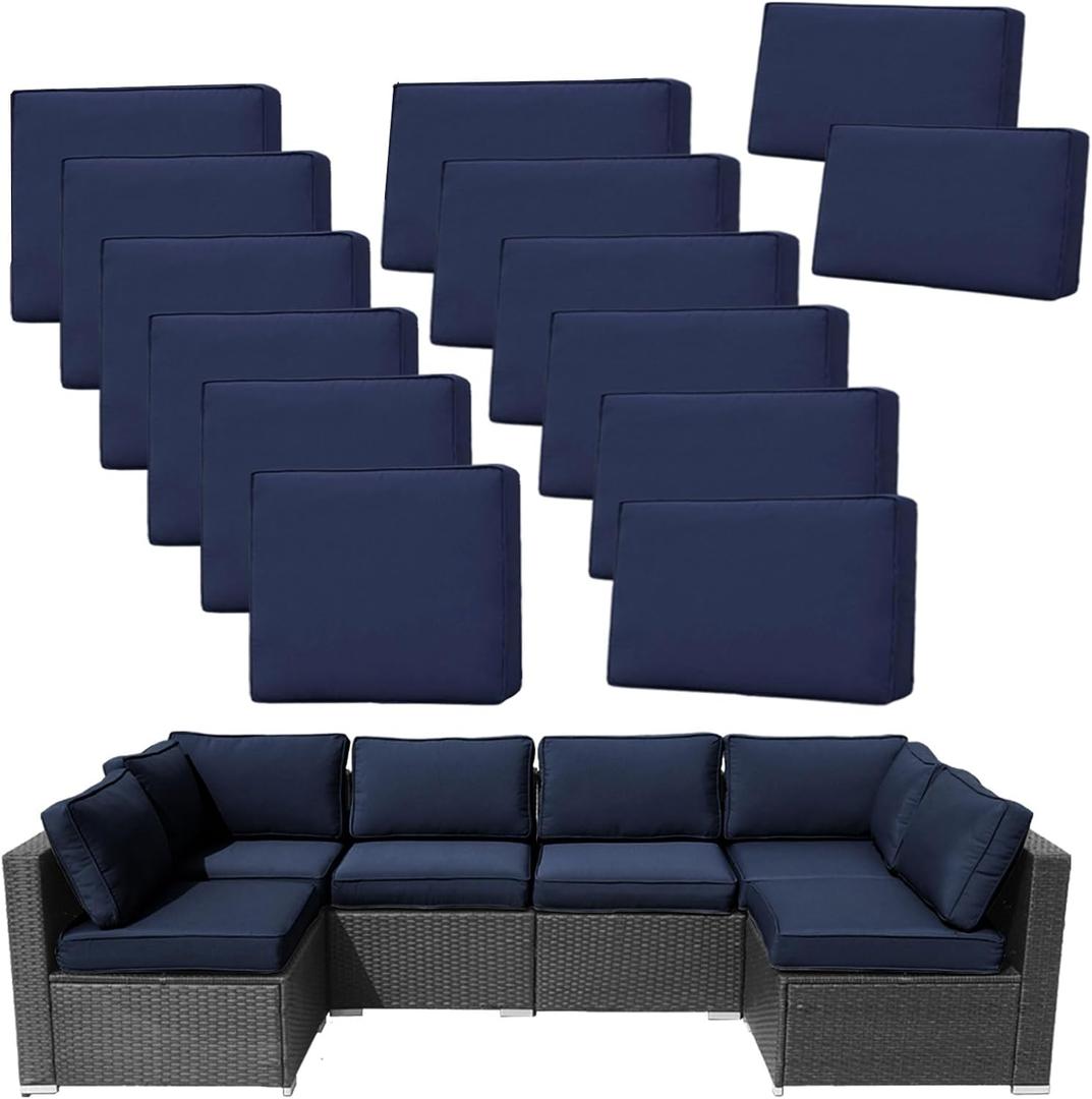 14Pieces Patio Cushion Covers Replacement Outdoor Couch Covers Splashproof UV-Resistant Furniture Cushion Sofa Slipcovers Set with Zippers,Cover Only 25.6x25.6x3.9inch