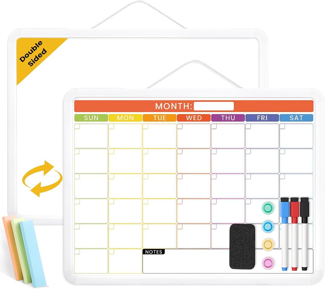 Colorful Whiteboard Calendar for Wall,16" x 12" Hanging Dry Erase Calendar Board, Monthly White Board for Home,School, Office