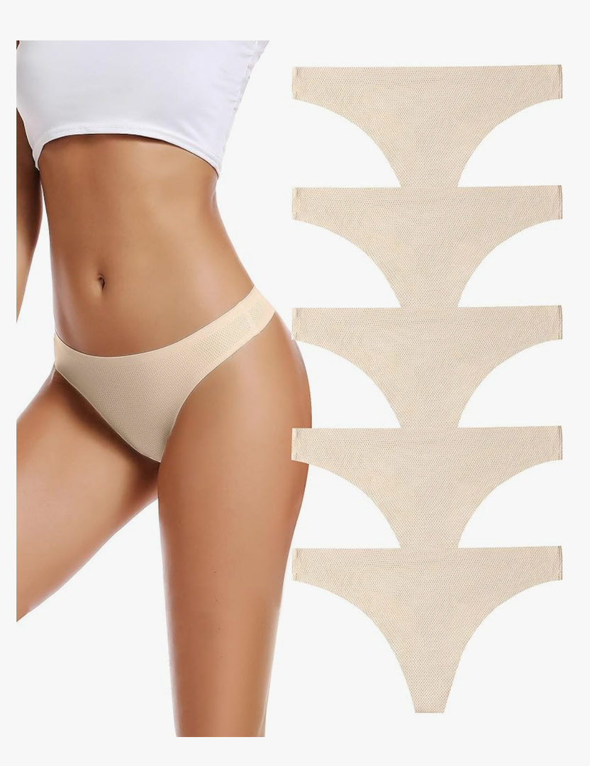 voenxe Seamless Women Underwear Thongs,No Show Ladies Thong,No Line Workout Breathable Comfortable Panties,Soft Undies,5-Pack S
