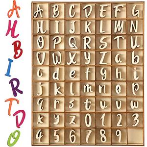 Blulu 248 Pcs 1 Inch Wood Alphabet Letters Numbers Blank Unfinished Wooden Letters Numbers for Crafts with Rustic Storage Tray for Spelling Learning Education Back to School Gifts(Wood Color)