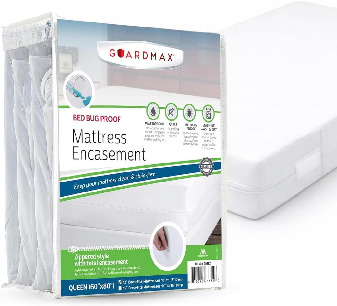 Guardmax Queen Mattress Encasement with Zipper, Waterproof, Bed Bug Proof, and Dust Mite Proof Mattress Protector for Queen Size Bed up to 12" Deep, Zippered All Around Jersey Knitted Mattress Cover