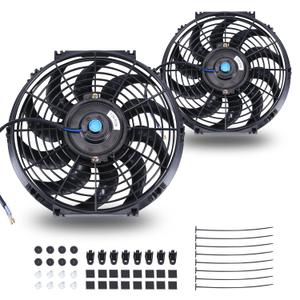 12 Inch Universal Slim Fan Push Pull Electric Radiator 12V 80W High Performance Cooling Fan Mount Kit Black 2 Pcs