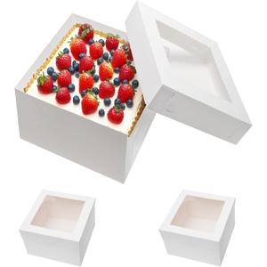 Wowxyz Cake Boxes 10x10x8 Inches 6 Pack Bakery Boxes with window for Tier Cakes 10 Inch Layer Tall Baking Carrier White Cardboard Bakery Take Out Transport Containers for Wedding, Birthday, Party