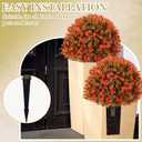 Yunlly Set of 2 Artificial Boxwood Topiary Ball Tree 27" Outdoor Boxwood Balls with Flower Faux Bush UV Resistance Fake Shrub Plant with Spike for Garden Porch Patio Decor(Fall Orange,27x18inch)